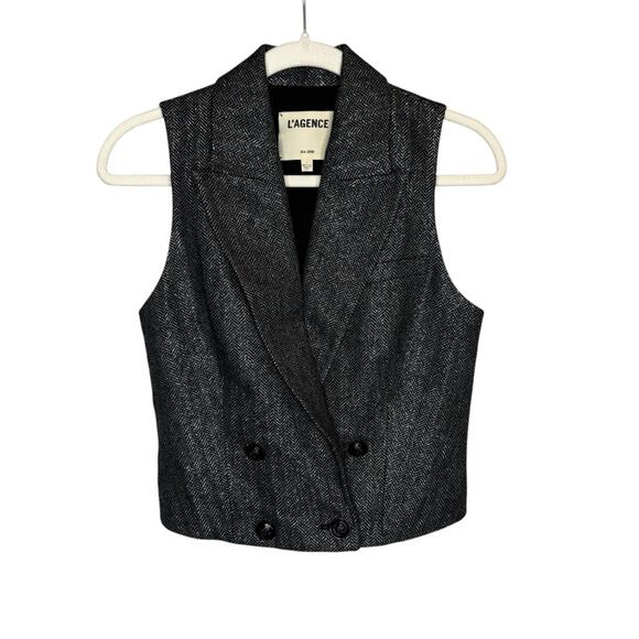 L'agence Fable Double-breasted Wool-blend Vest In Grey - Picture 2 of 7